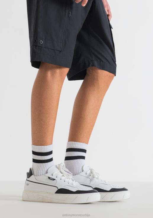 Antony Morato мушкарци 707 ниске кожне патике са контрастним детаљима и перфорираним врхом црн обућа D6D06316