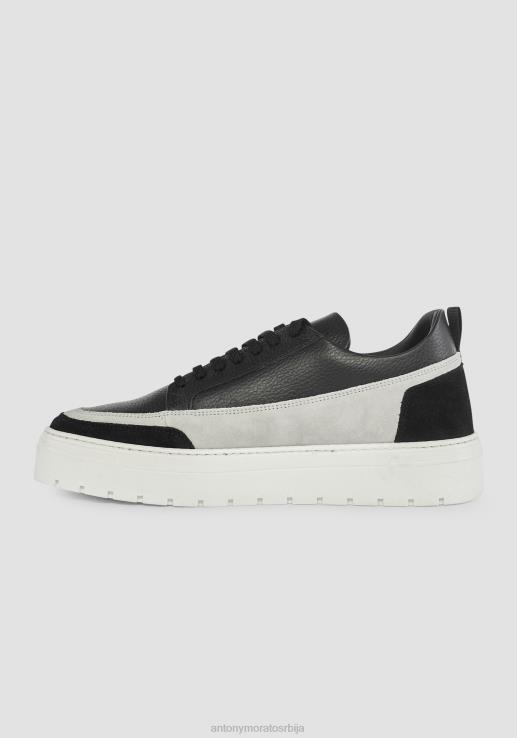 Antony Morato мушкарци ниске патике од кремена у контрастној кожи и антилоп црн обућа D6D06309