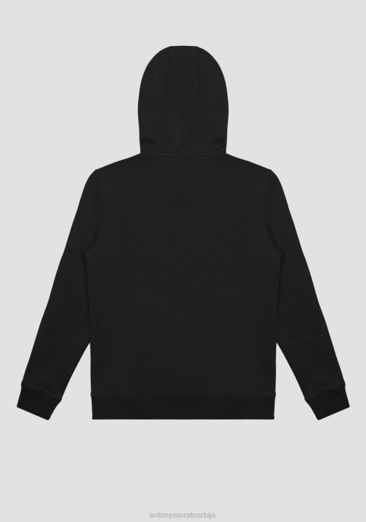 Antony Morato мушкарци дуксерица нормалног кроја од вискозне тканине са макси логотипом са гумираним ефектом црн одећу D6D0659