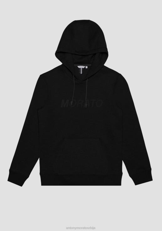 Antony Morato мушкарци дуксерица нормалног кроја од вискозне тканине са макси логотипом са гумираним ефектом црн одећу D6D0659