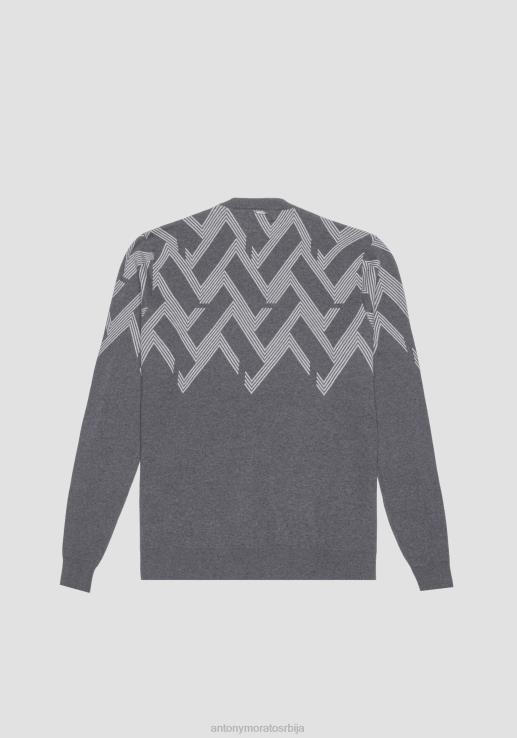 Antony Morato мушкарци Дуксер нормалног кроја од памучног предива са геометријским жакард узорком средње сиви меланж одећу D6D0661