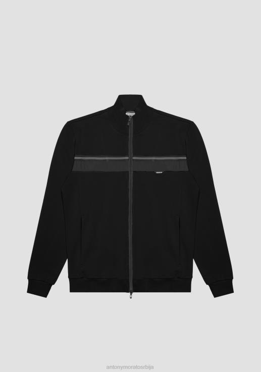 Antony Morato мушкарци Дуксер са високим изрезом од меког растезљивог памука са скривеним предњим џеповима црн одећу D6D0662