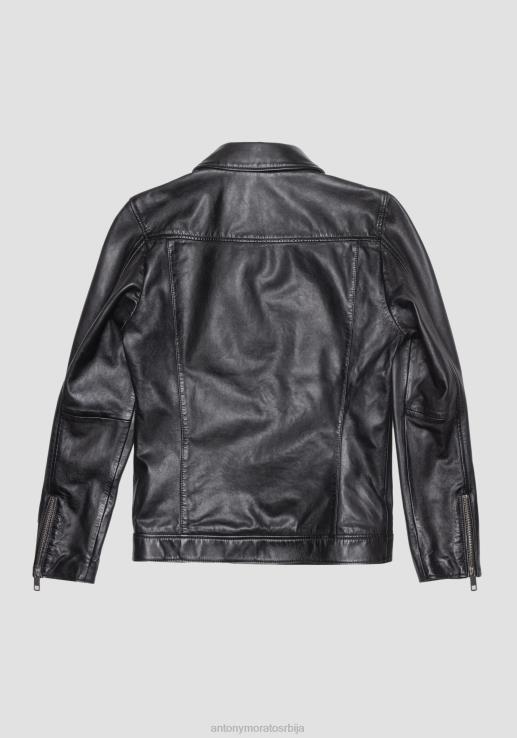 Antony Morato мушкарци слим јакна од праве коже са крагном кошуље црн одећу D6D061