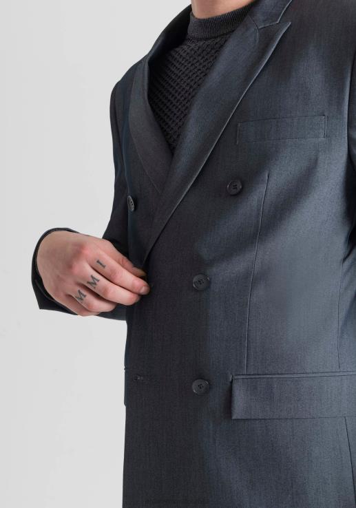 Antony Morato мушкарци Рогер регулар-фит сако са дуплим копчањем од мешавине памука са ефектом тексаса светло плава одећу D6D0626