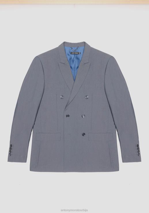 Antony Morato мушкарци Рогер регулар-фит сако са дуплим копчањем од мешавине памука са ефектом тексаса светло плава одећу D6D0626
