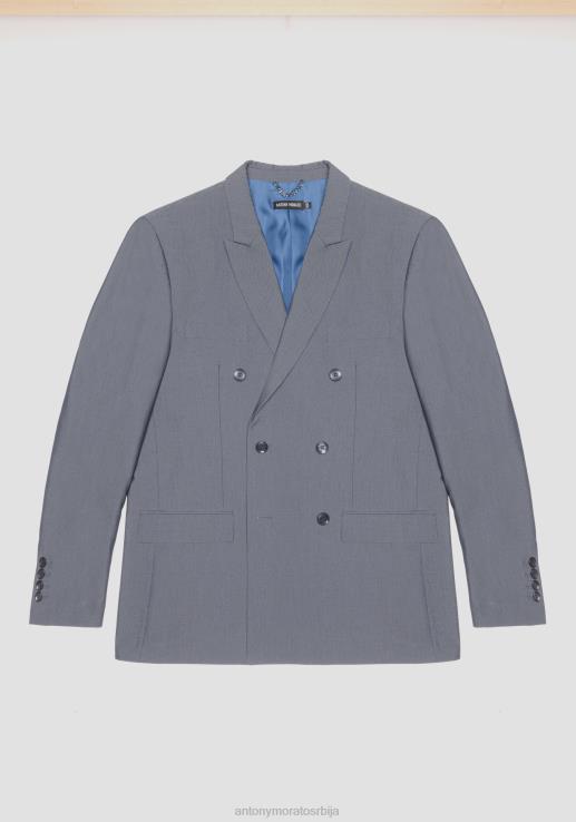 Antony Morato мушкарци Рогер регулар-фит сако са дуплим копчањем од мешавине памука са ефектом тексаса светло плава одећу D6D0626