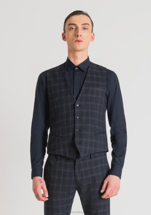 Antony Morato мушкарци танак прслук од растегљиве вискозне мешавине са шаром плаво мастило одећу D6D0632