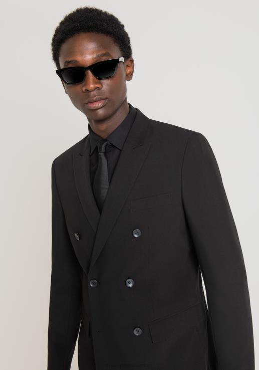 Antony Morato мушкарци кате слим фит сако са дуплим копчањем од еластичне вискозне тканине црн одећу D6D0639