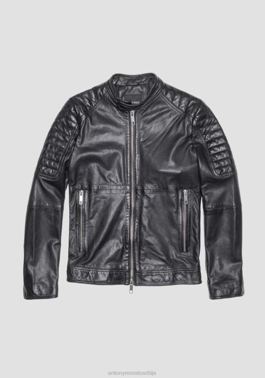 Antony Morato мушкарци слим фит бајкерска јакна од праве коже са корејском крагном црн одећу D6D063