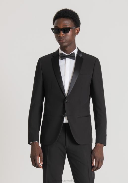 Antony Morato мушкарци нина слим фит јакна од растезљиве вискозне мешавине са сатенским детаљима црн одећу D6D0640