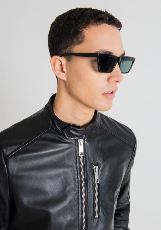 Antony Morato мушкарци уска бајкерска јакна од праве коже са корејском крагном црн одећу D6D064