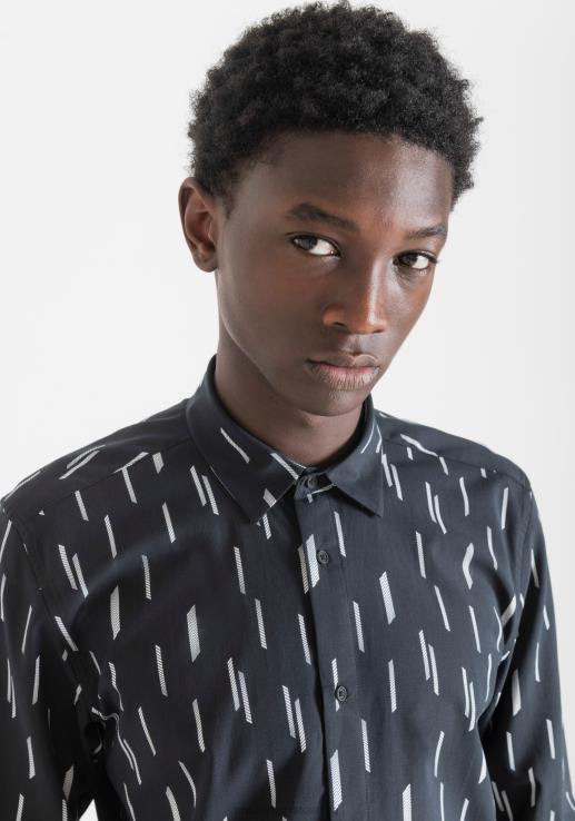 Antony Morato мушкарци кошуља равног кроја од мешавине памука из барселоне црн одећу D6D06104