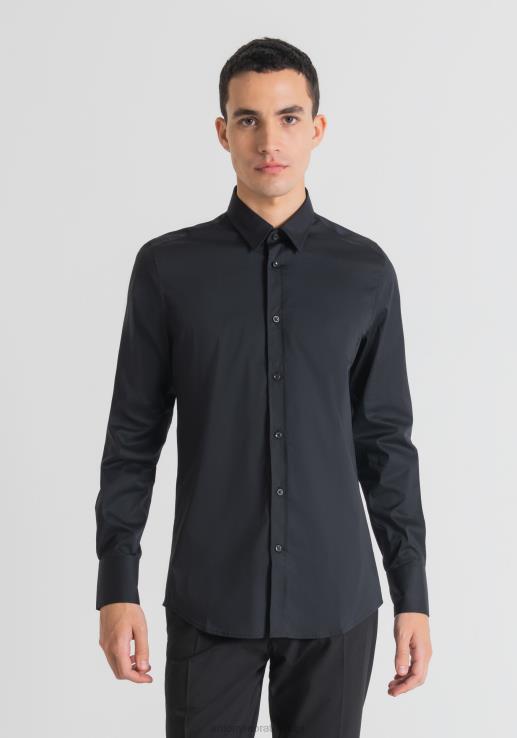 Antony Morato мушкарци милано супер-слим-фит кошуља од хладног поплина од растегљиве мешавине памука црн одећу D6D06110