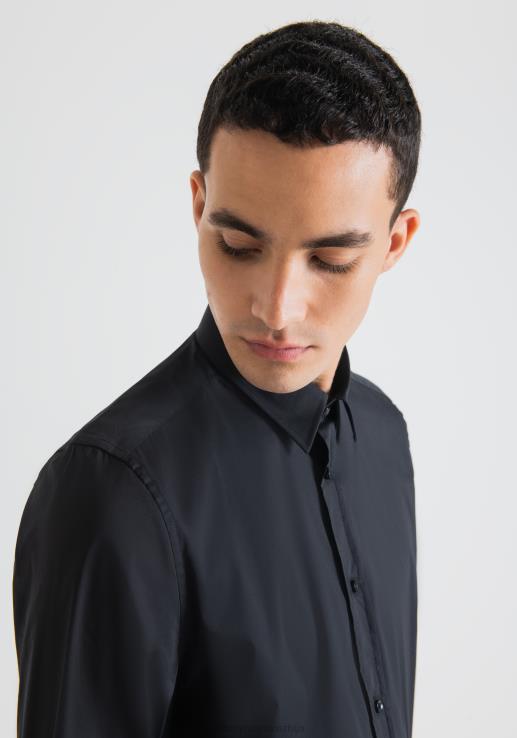 Antony Morato мушкарци милано супер-слим-фит кошуља од хладног поплина од растегљиве мешавине памука црн одећу D6D06110