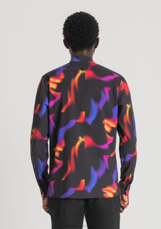 Antony Morato мушкарци Барселона кошуља равног кроја од меке памучне тканине са шареном шаром црн одећу D6D06116