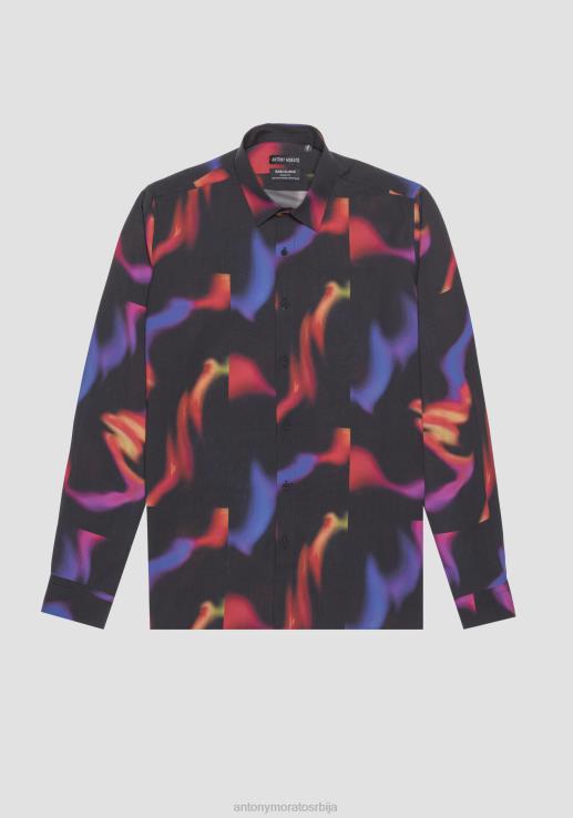 Antony Morato мушкарци Барселона кошуља равног кроја од меке памучне тканине са шареном шаром црн одећу D6D06116