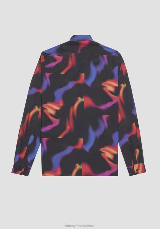 Antony Morato мушкарци Барселона кошуља равног кроја од меке памучне тканине са шареном шаром црн одећу D6D06116