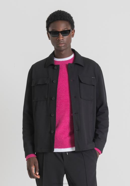 Antony Morato мушкарци Осло кошуља нормалног кроја од једнобојног растезљивог кепера од мешавине памука црн одећу D6D06118