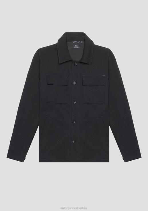 Antony Morato мушкарци Осло кошуља нормалног кроја од једнобојног растезљивог кепера од мешавине памука црн одећу D6D06118
