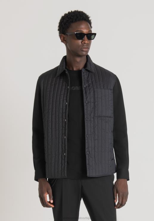 Antony Morato мушкарци кошуља нормалног кроја од подстављеног најлона и контрастне тканине црн одећу D6D06124