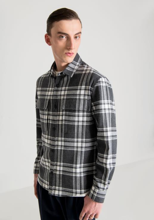 Antony Morato мушкарци Муницх обична кошуља правог кроја од памучног кепера са карираним узорком тамно сиви меланж одећу D6D06126