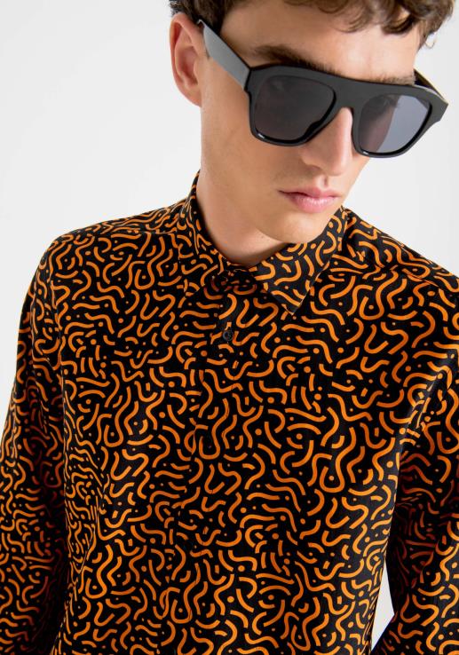 Antony Morato мушкарци Барселона обична кошуља правог кроја од тканине са штампом од мешавине памука црн одећу D6D06128