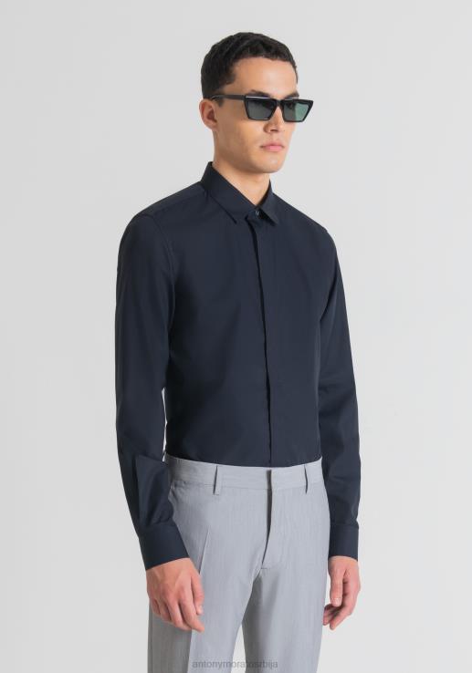 Antony Morato мушкарци Лондонска кошуља од памука који се лако пегла и са скривеним копчом плаво мастило одећу D6D06132