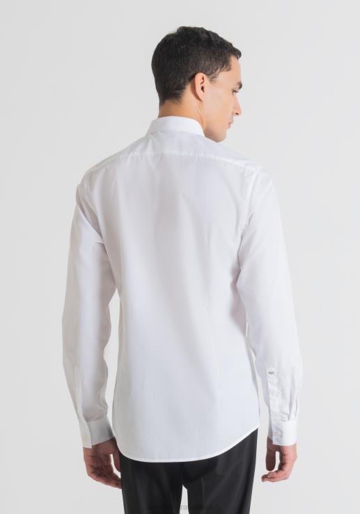 Antony Morato мушкарци парис уска кошуља која се лако пегла од чистог памука меког на додир са скривеним дугмадима бео одећу D6D06134