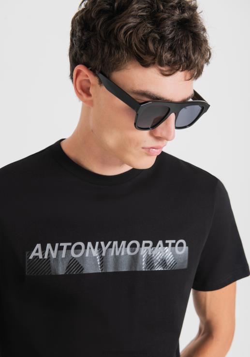 Antony Morato мушкарци Слим фит мајица од 100% памука са гумираним логом црн одећу D6D06155