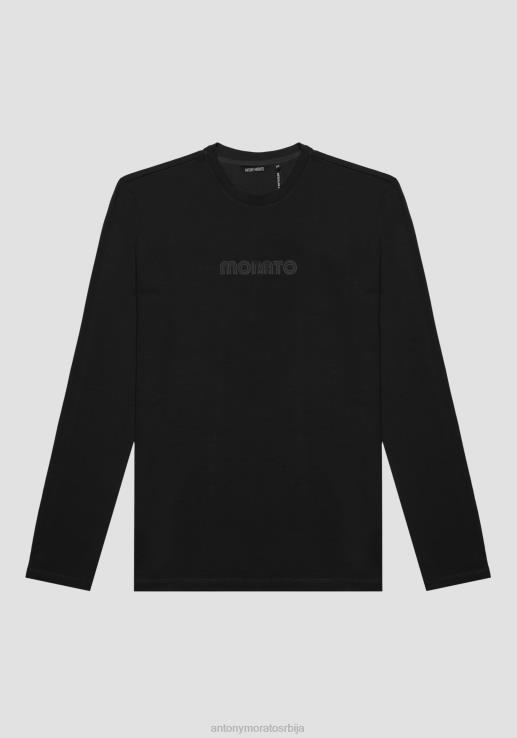 Antony Morato мушкарци мајица стандардног кроја од 100% памука са рељефним логом црн одећу D6D06170