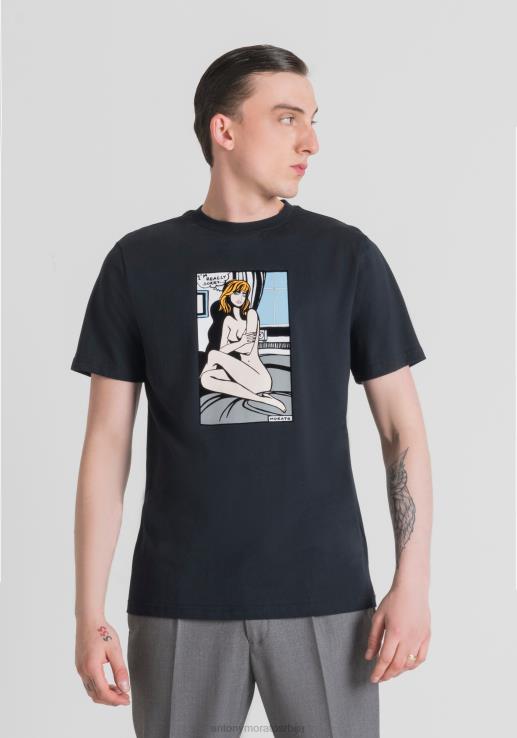 Antony Morato мушкарци обична мајица од 100% памука са принтом вињета плаво мастило одећу D6D06181