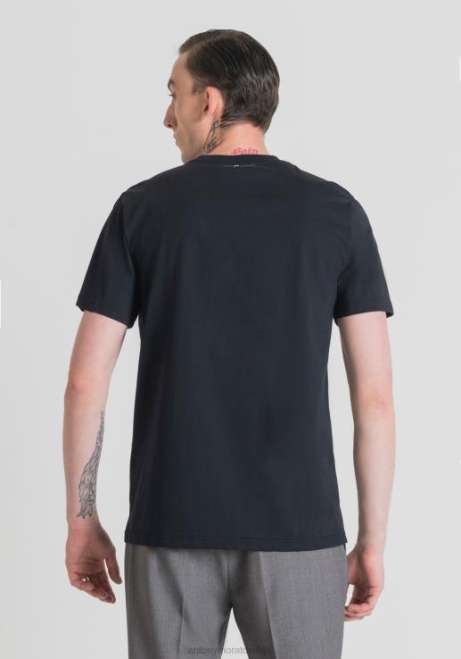 Antony Morato мушкарци обична мајица од 100% памука са принтом вињета плаво мастило одећу D6D06181