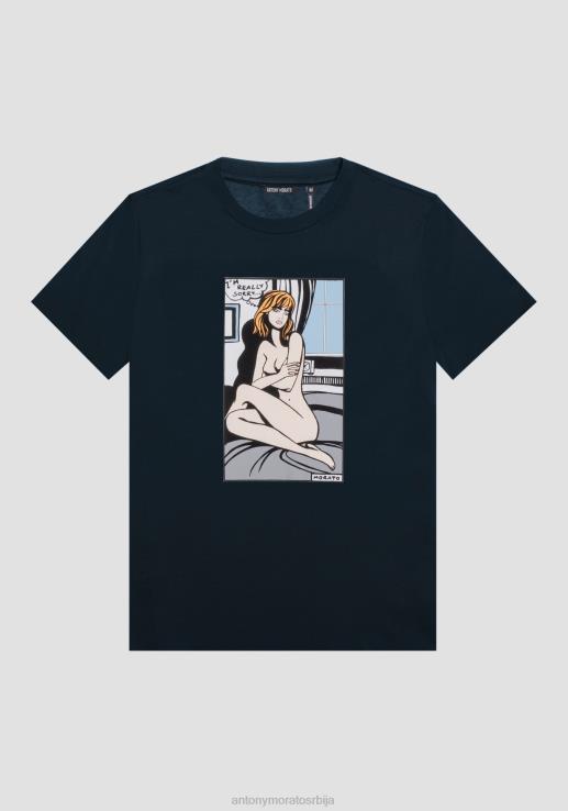 Antony Morato мушкарци обична мајица од 100% памука са принтом вињета плаво мастило одећу D6D06181