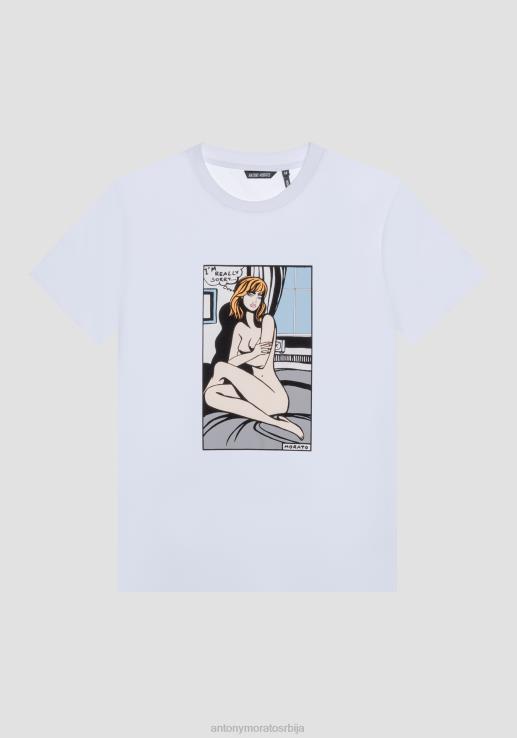 Antony Morato мушкарци обична мајица од 100% памука са принтом вињета крем одећу D6D06182