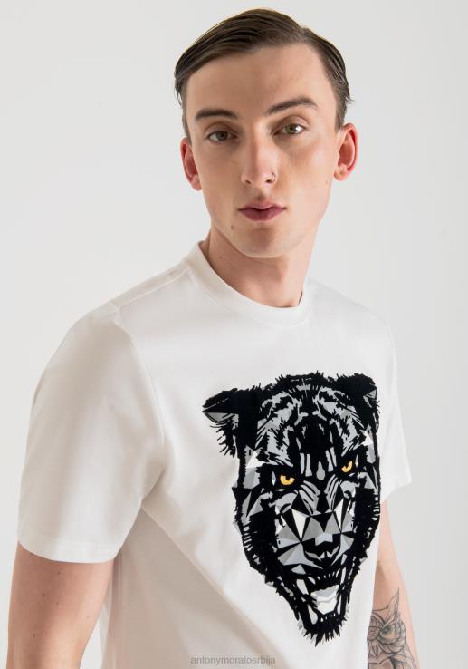 Antony Morato мушкарци мајица стандардног кроја од 100% меког памука са принтом пантера крем одећу D6D06199