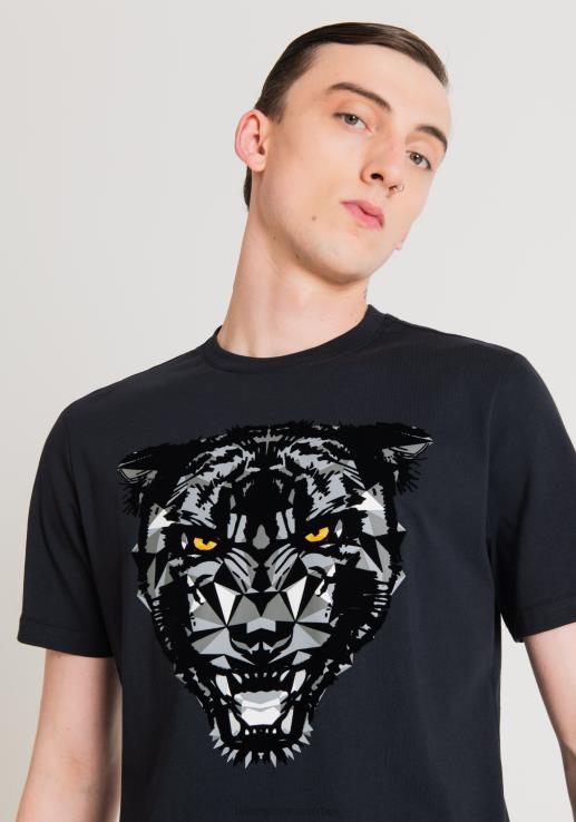 Antony Morato мушкарци мајица стандардног кроја од 100% меког памука са принтом пантера плаво мастило одећу D6D06202