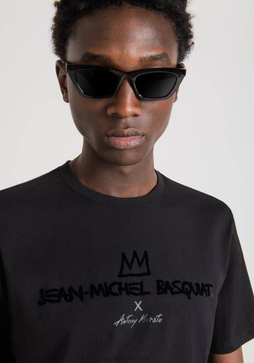 Antony Morato мушкарци мајица стандардног кроја од 100% памука са баскијат принтом црн одећу D6D06214
