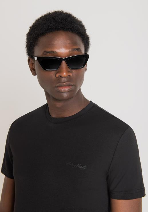 Antony Morato мушкарци супер слим мајица од растезљивог памука са логом штампе црн одећу D6D06141