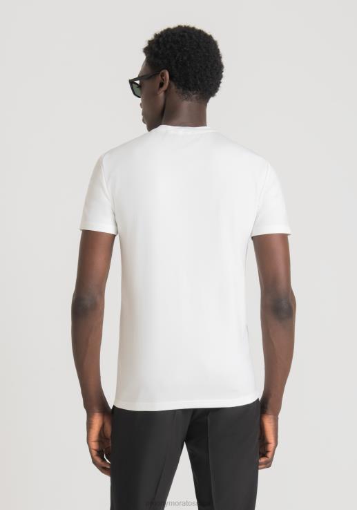 Antony Morato мушкарци супер слим мајица од растезљивог памука са логом штампе бео одећу D6D06143