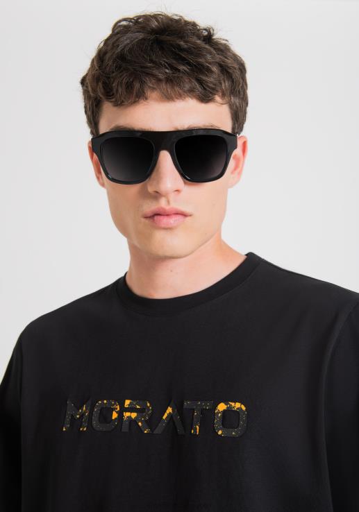 Antony Morato мушкарци мајица стандардног кроја од чистог памука са гумираним логом црн одећу D6D06148