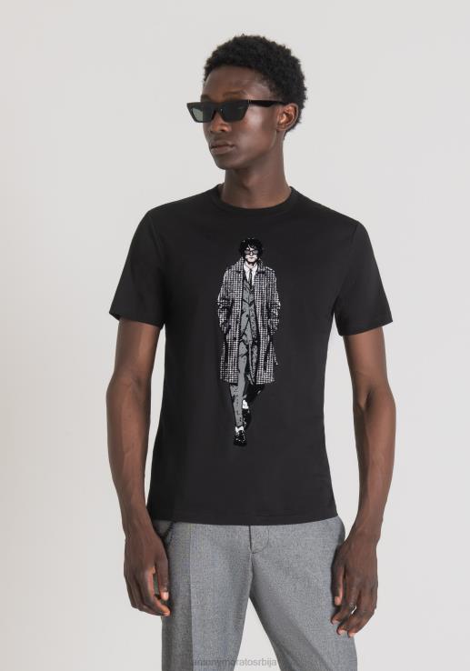 Antony Morato мушкарци Слим фит мајица од чистог памука са штампом на предњој страни црн одећу D6D06153