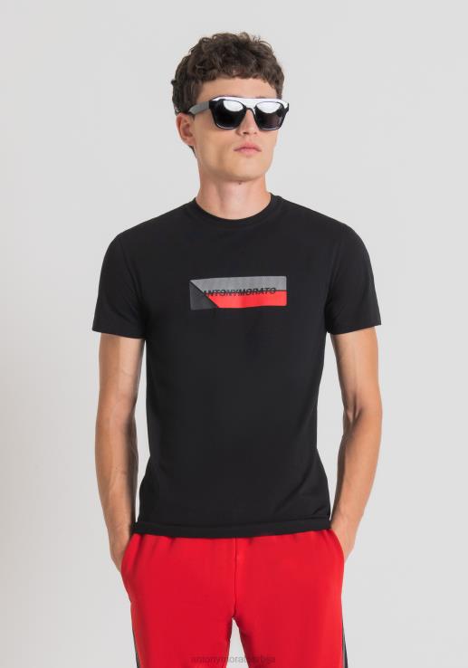 Antony Morato мушкарци супер слим мајица од растезљивог памука са штампом на предњој страни црн одећу D6D06160