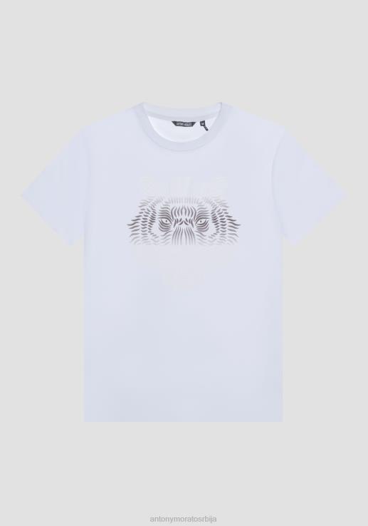 Antony Morato мушкарци уска мајица од памука са осенченим тиграстим принтом бео одећу D6D06161