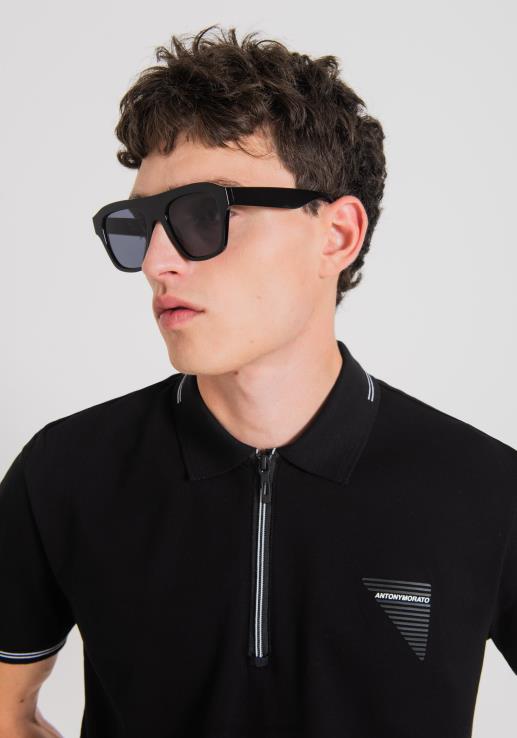 Antony Morato мушкарци слим поло мајица од мерцеризованог памука пике са гумираним логом црн одећу D6D06173