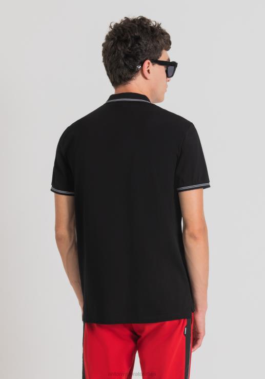 Antony Morato мушкарци слим поло мајица од мерцеризованог памука пике са гумираним логом црн одећу D6D06173