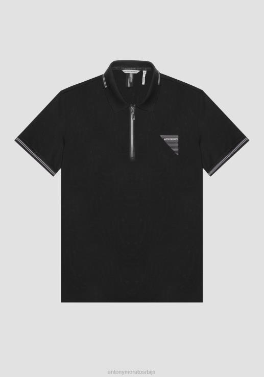 Antony Morato мушкарци слим поло мајица од мерцеризованог памука пике са гумираним логом црн одећу D6D06173