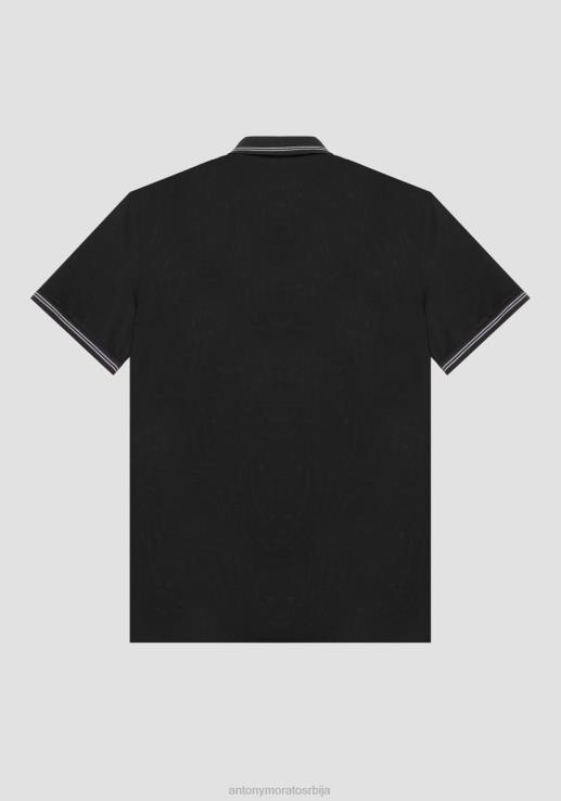 Antony Morato мушкарци слим поло мајица од мерцеризованог памука пике са гумираним логом црн одећу D6D06173