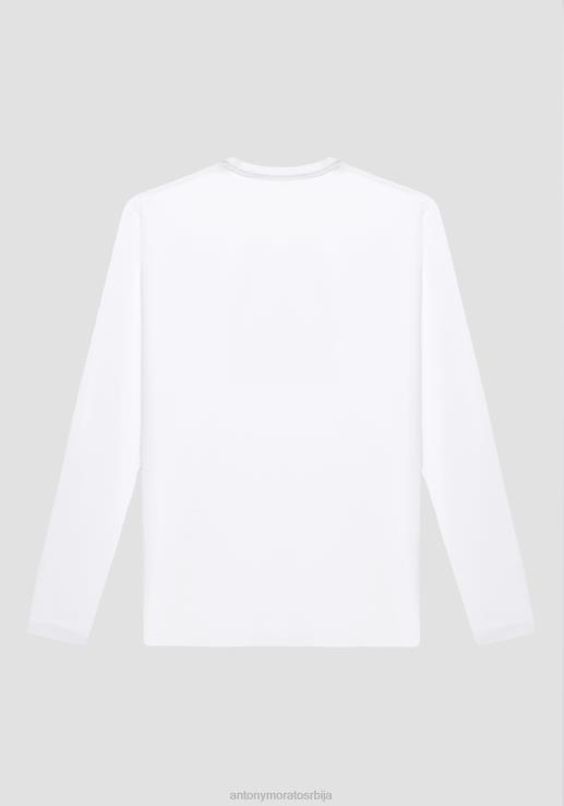 Antony Morato мушкарци супер слим мајица дугих рукава од растезљивог памука са гумираним логом бео одећу D6D06178