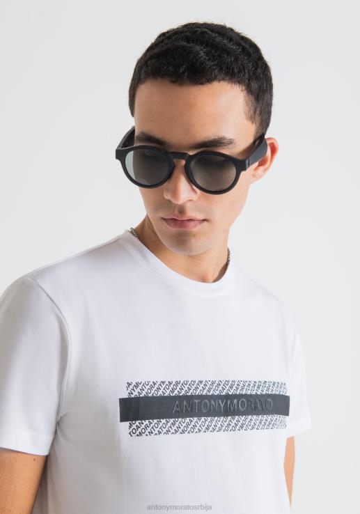 Antony Morato мушкарци супер слим-фит мајица од стреч памука са рељефним логом бео одећу D6D06191