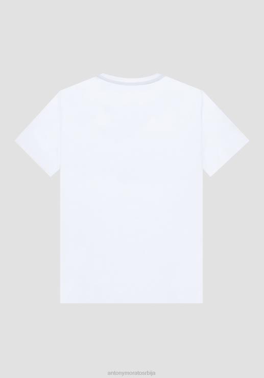 Antony Morato мушкарци супер слим-фит мајица од стреч памука са рељефним логом бео одећу D6D06191
